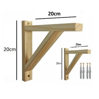 Par Mão Francesa de Madeira Pinus + Buchas e Parafusos 20x20Cm em Oferta na Shopee