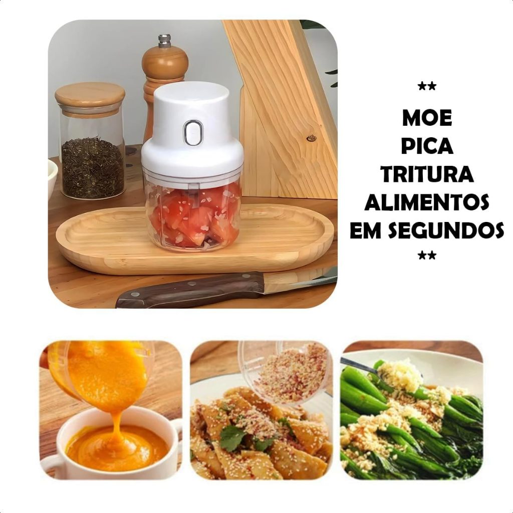 Mini Processador De Alimentos 5,5x12x8,5 Com Capacidade de 250 ML E USB Recarregável Com Capacidade de 250 ML