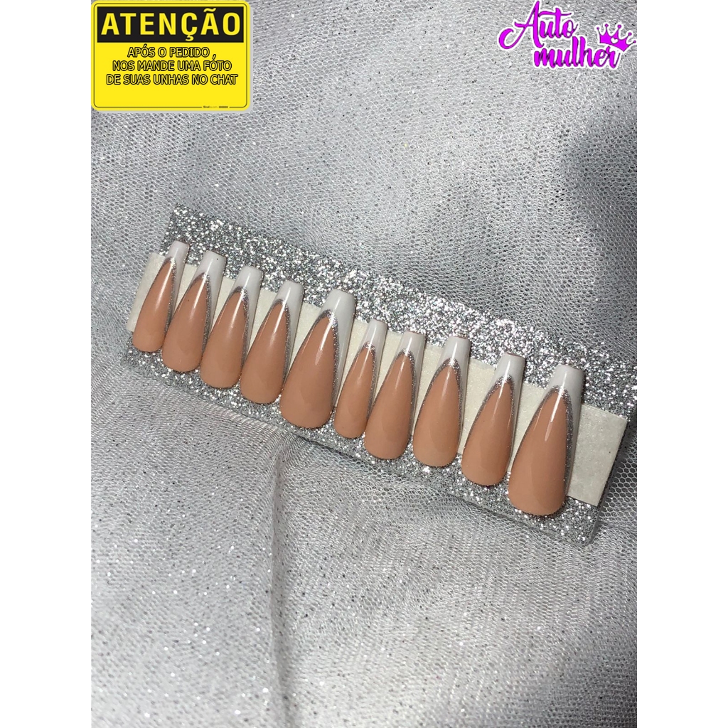 Postiça Realista Decorada Francesinha Com Detalhes Prata em Oferta na Shopee