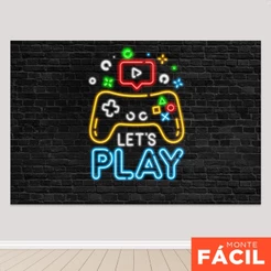 Painel De Festa Retangular Game Neon Horizontal Sublimado Em Tecido