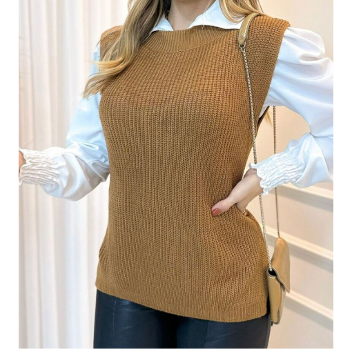 Colete Feminino Tricot Fang Outono Inverno Tricô Pullover Moda Blogueira *COLETE TRICO