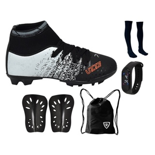Chuteira Campo Botinha Cano Alto Infantil Nova Futebol Meião Caneleira Relógio Mochila Uzze 26 ao 43 em Oferta na Shopee