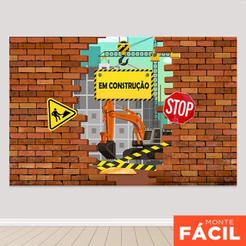 Painel de Festa Construção Obra Retangular Horizontal Decoração Sublimado Em Tecido