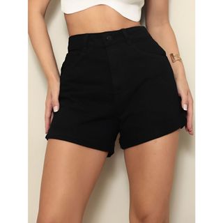 Short Jeans Preto Feminino Cintura Alta Luxique Modela Bumbum Blogueira 100% jeans