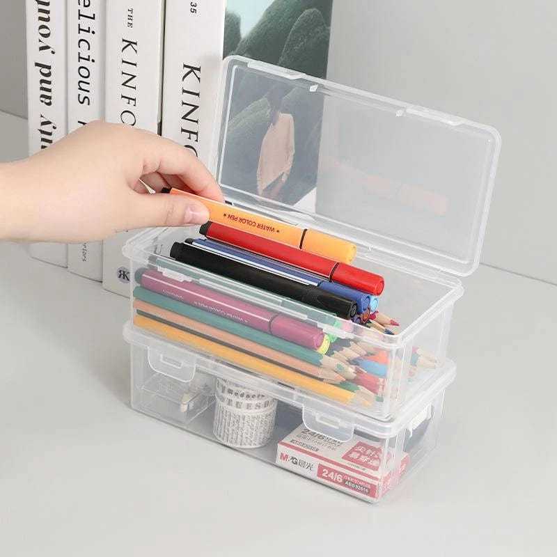 Organizador de mesa escritório para lápis caneta papelaria plástico multiuso com tampa e trava