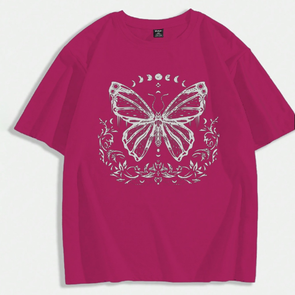 Camiseta Oversized Estampada Desenho Borboleta Fases Lua Céu Streetwear Unissex Tecido Macio Confor