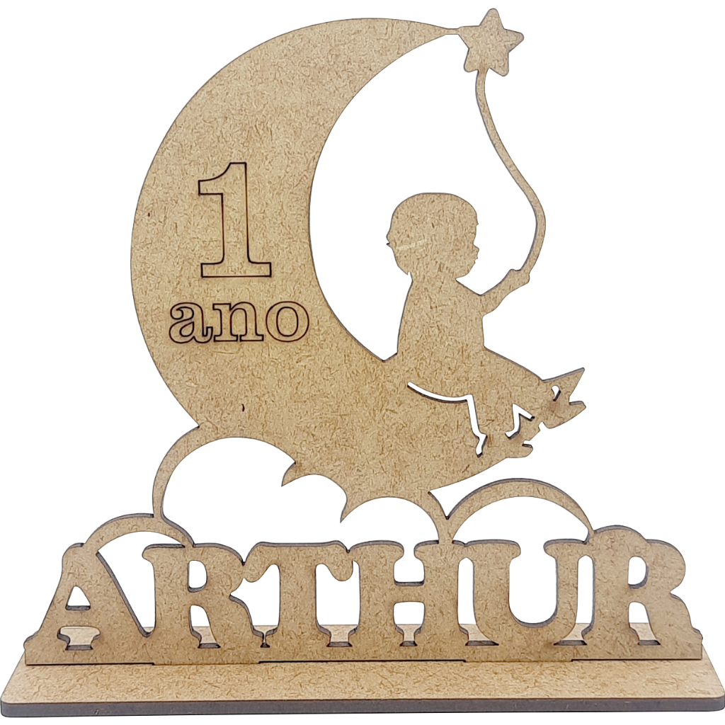 Kit 20un. Lembrancinha de Aniversário Personalizado Infantil - Criança e Lua - MDF Cru
