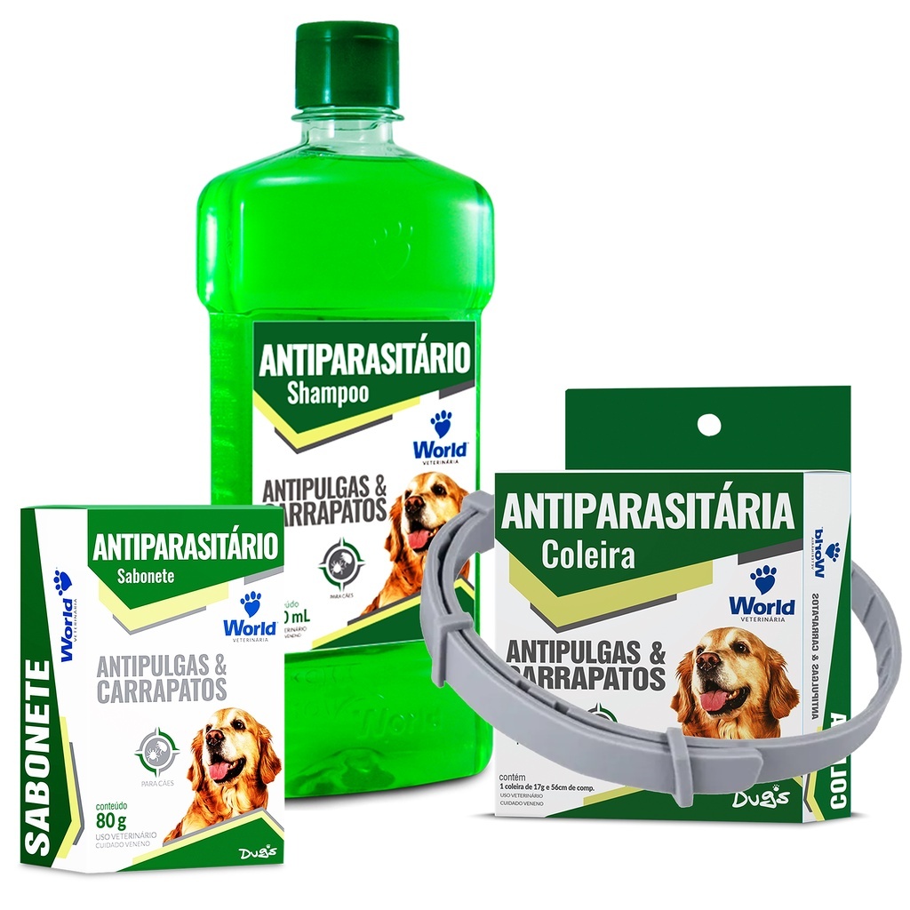Kit Anti Pulgas e Carrapatos para cães World Dug's em Oferta na Shopee