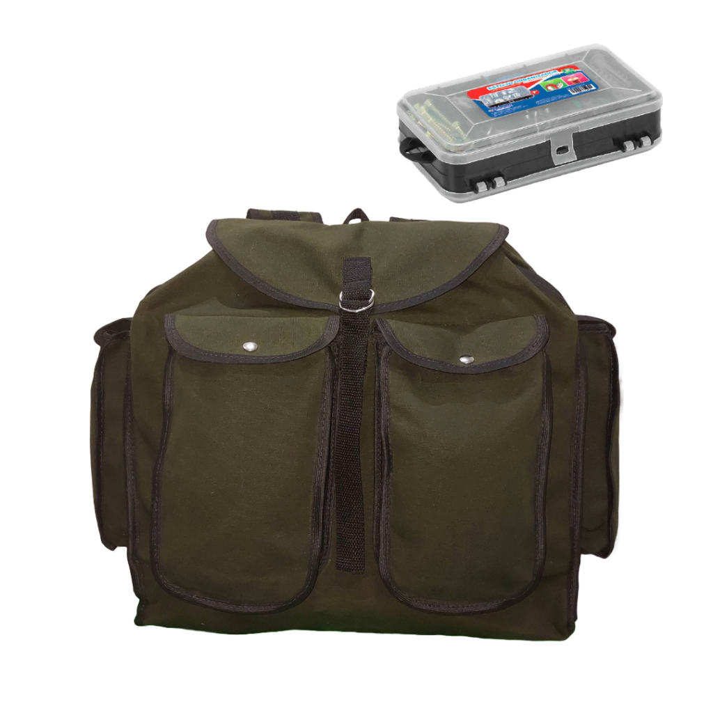 Mochila de lona para ferramentas pesca com estojo incluso 4 bolsos grande