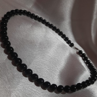 Colar de Perola Preta Esfera Gargantilha/ Pérolas Preto 8mm Masculino Feminino Unissex/ Colar de Miçanga Onix ABS Preta Miçangas