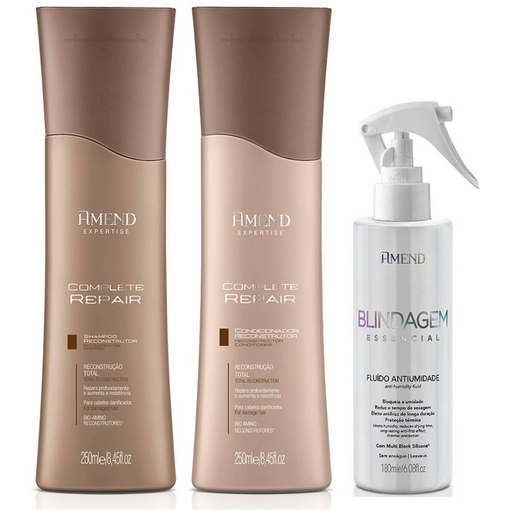 Kit Amend Complete Repair Com Shampoo e Condicionador 250ml + Fluido Blindagem Essencial 180g