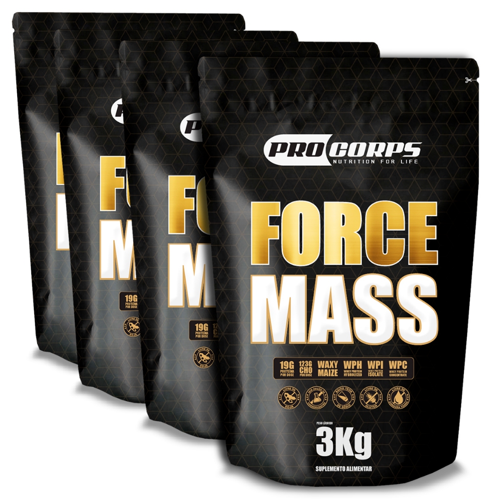 4 Unidades Suplemento Hipercalórico 3kg Force Mass Ganhe Massa Muscular Pro Corps