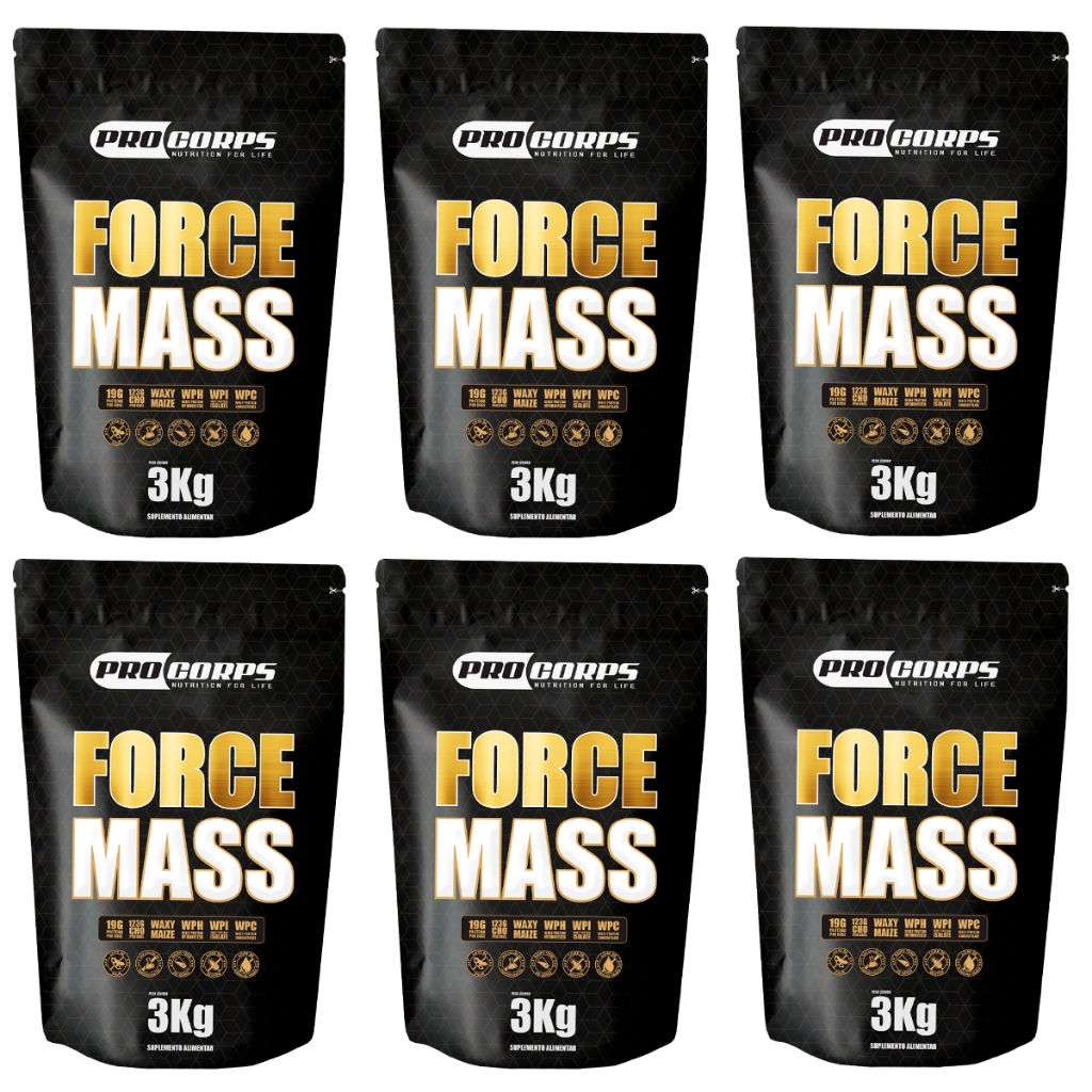 6 Unidades Suplemento Hipercalórico 3kg Force Mass Ganhe Massa Muscular Pro Corps