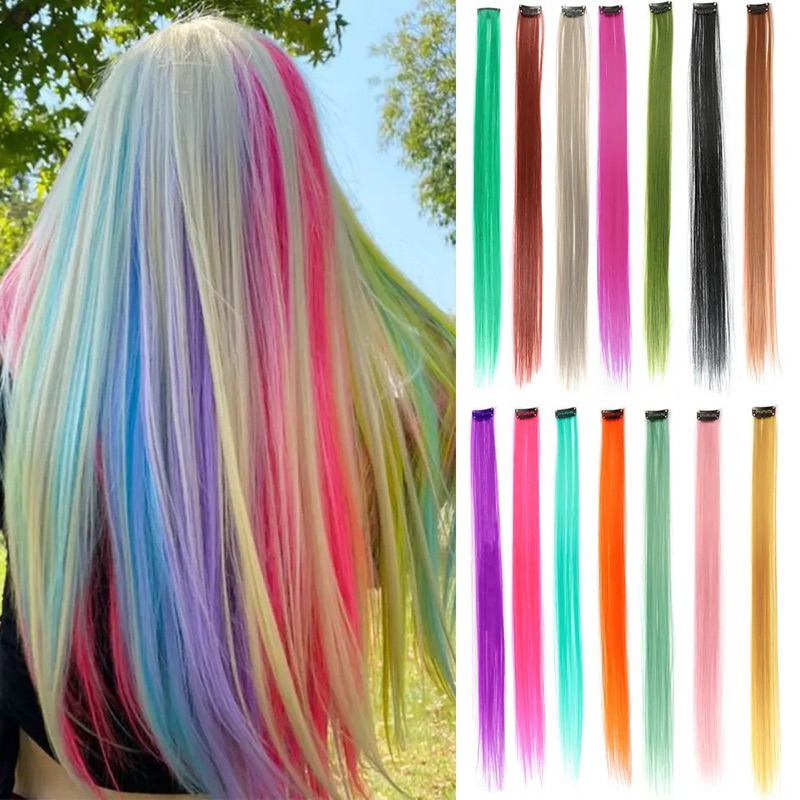 Extensões de cabelo sintético colorido com fio de glitter