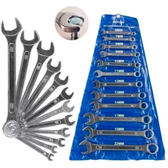 Kit Jogo De Chaves Combinada Aço Forjado Com 12 Peças Medidas Do 6 Ao 22 mm Para Uso Profissional