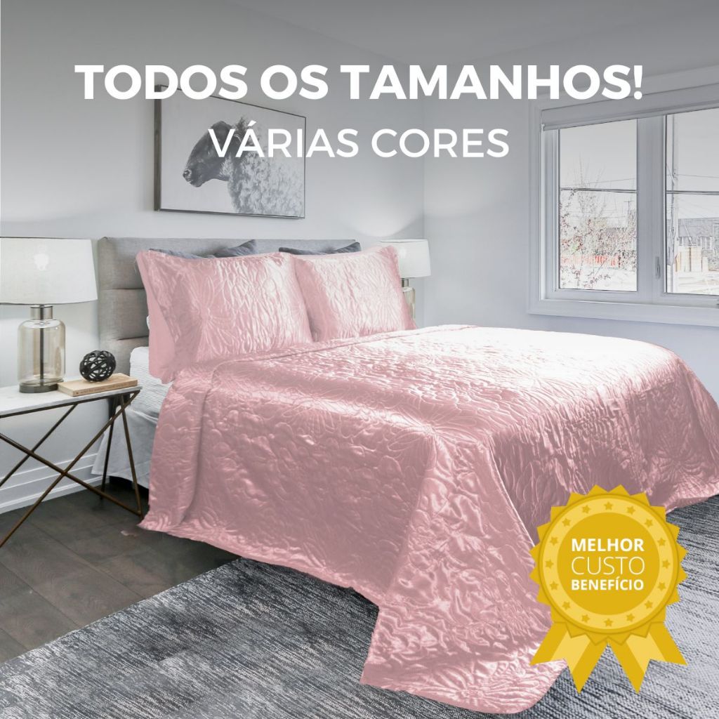 Kit Cobre Leito Colcha Satin Premium Casal, Queen, King, Super King. 3 Peças Dupla Face Floral