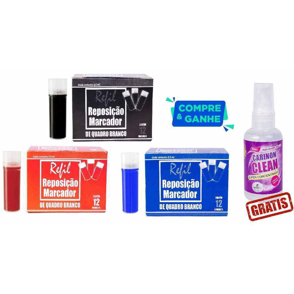 Kit 36 Recargas P/ Pincel Marcador Vboard Master Carinon - Não mancha o Quadro