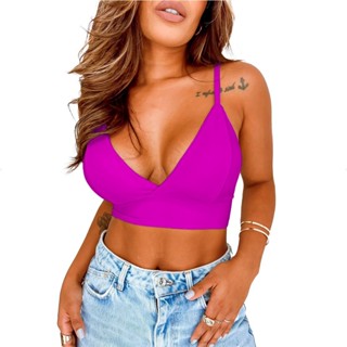 Cropped Alcinha Feminino Cruzado com Bojo Moda Blogueira Decote Liso