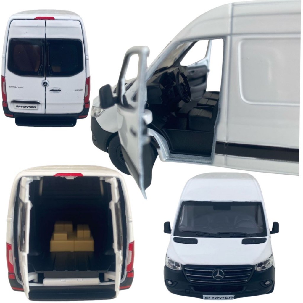 Miniatura Mercedes Bens Sprinter Van Metal Branca De Carga Escala 1/48