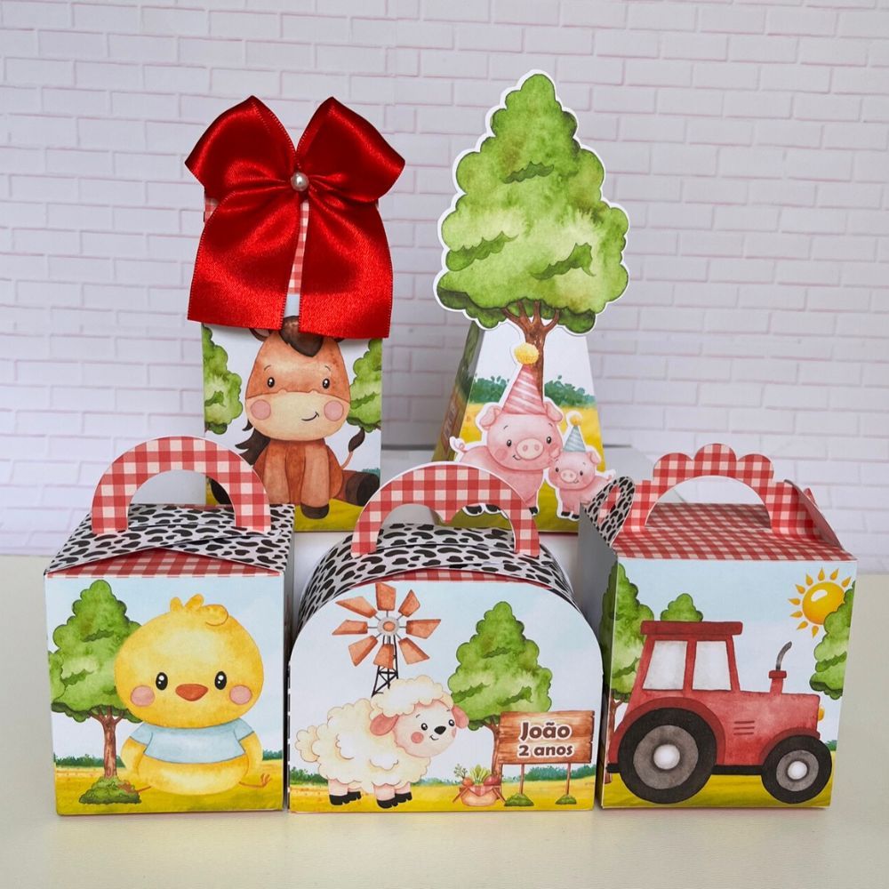 30 Caixinha Personalizados Fazendinha Vermelha Lembrancinha