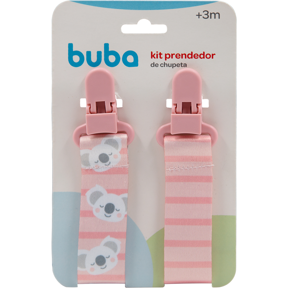 Kit Com 2 Prendedores de Chupeta Com Clip Trava Prendedor de Bico Bebê Coala Rosa Buba