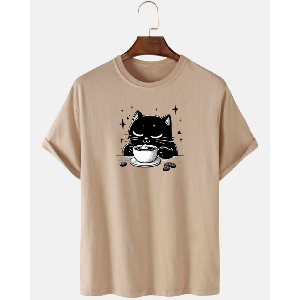 Camiseta Basica Streetwear Camisa T-Shirt Masculina Feminina Slim Promoção Algodão Varias Cores Gato Tomando Café em Oferta na Shopee