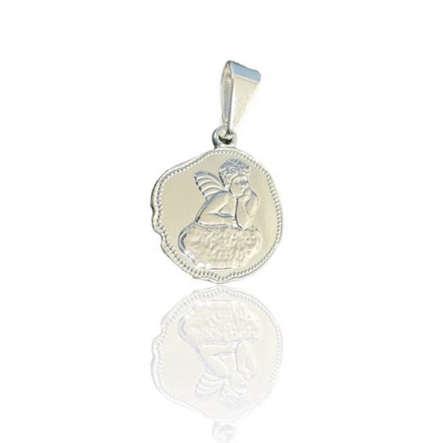 Pingente Medalha de Anjo “Torta” Prata 925 Banhada