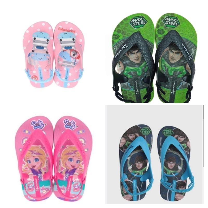 Chinelo Sandália infantil Grendene Ipanema baby Polly e Max Steel. 100%