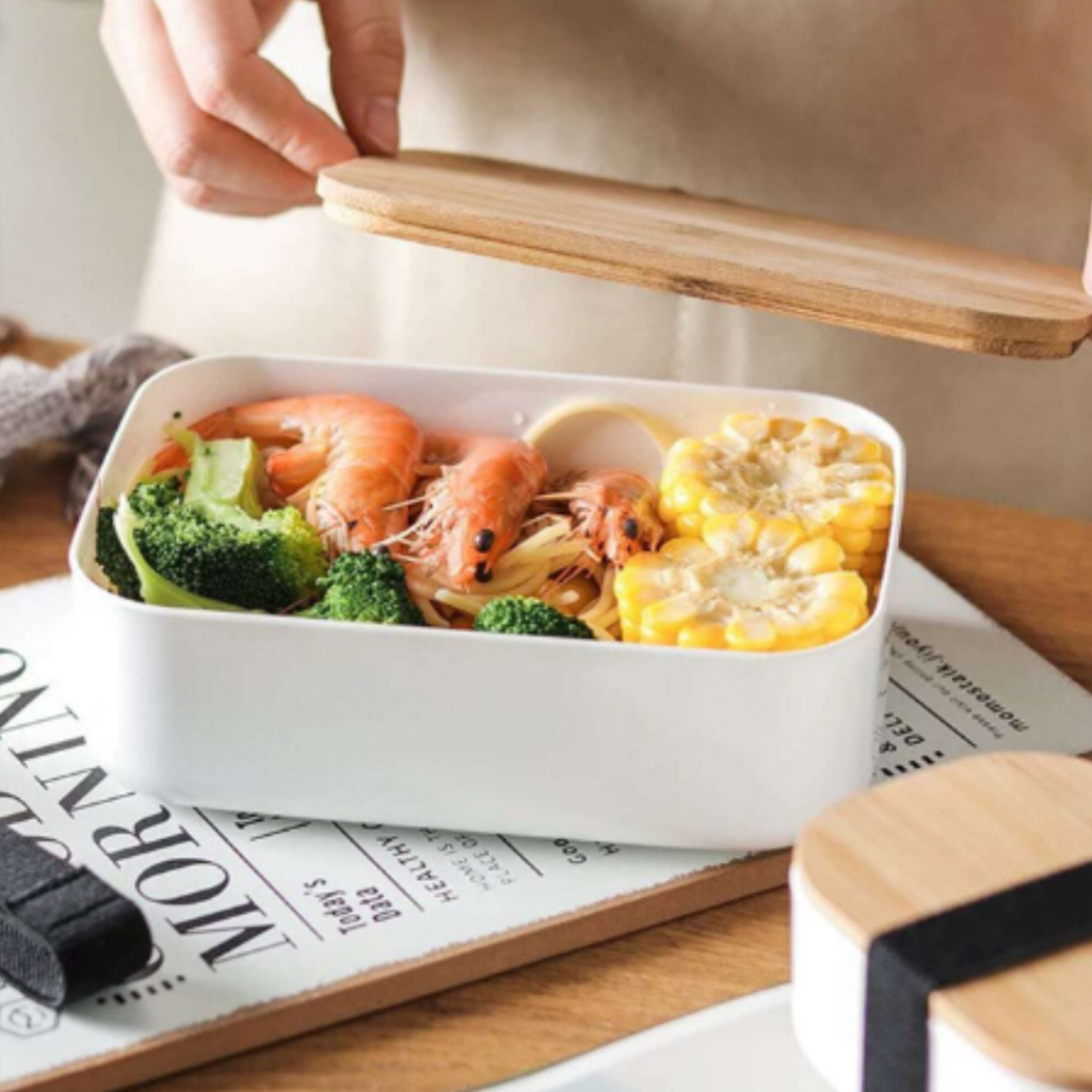 Marmiteira lancheira bentobox bambu pote marmita com talher garfo colher faca