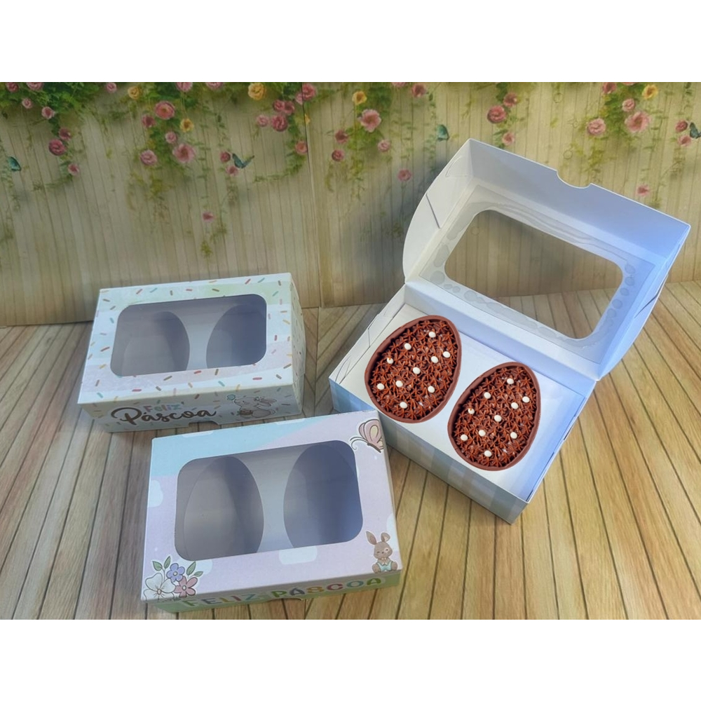 10 Caixas Para Ovo De Páscoa com Visor/Embalagem Para 2 Ovos De Colher (Acompanha Acetato No Visor) em Oferta na Shopee