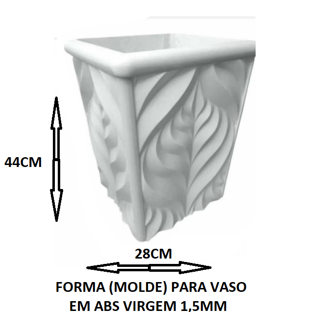 Molde de Vaso 3d Folha 42x32x25cm ABS 1,5mm Fôrma Para Gesso ou Cimento 3d 625