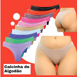Kit 10 Calcinha de Algodão Feminina Cintura Alta Tanga Viés