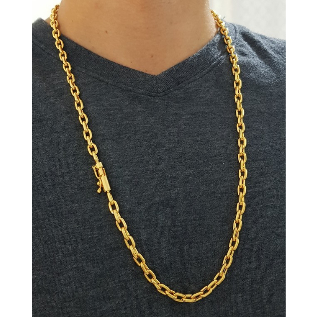 Corrente 6mm Cadeado/Cartier 60cm 70cm Masculina Feminina Banhada a Ouro Folheado 18k Fecho Canhão/Trava Semi Joia...