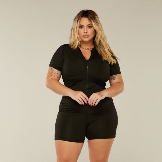 Macaquinho Gringo Plus Size de zíper Academia Fitness Balada Treino