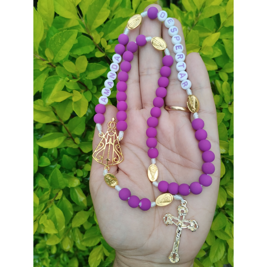 Terço Nossa Senhora Aparecida Personalizado Com Nome \Presente\Batizado\ Aniversario\Primeira Comunhão\Casamento