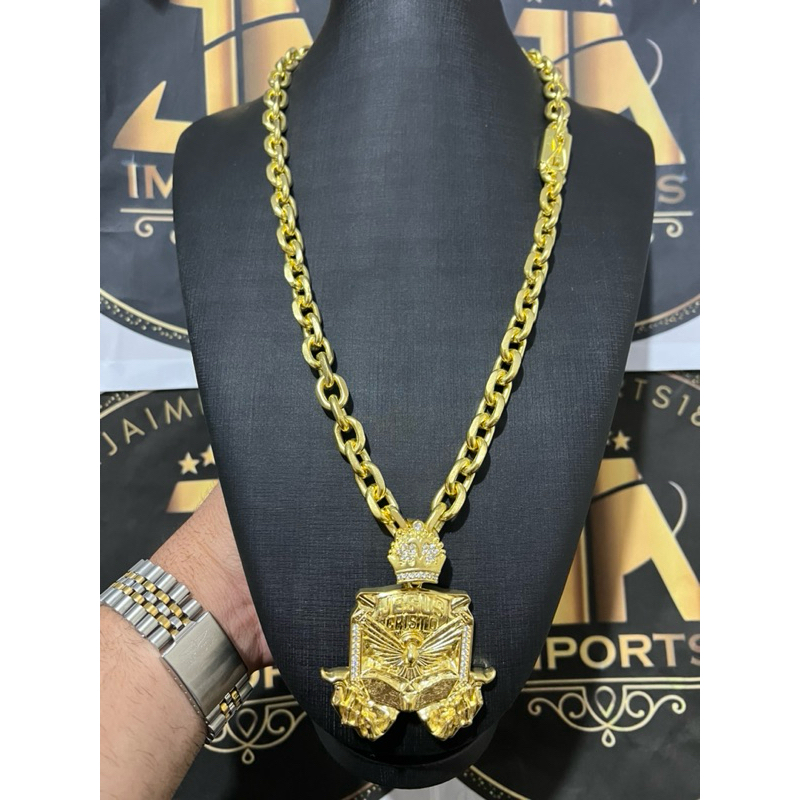 Cordão cadeado 12mm 70cm+ Pingente Jesus Bíblia de moeda pura em Oferta na Shopee