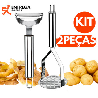 Kit 2 Peças com Descascador de Legumes e Amassador de Batatas em Aço Inox Facilite Sua Vida na Cozinha
