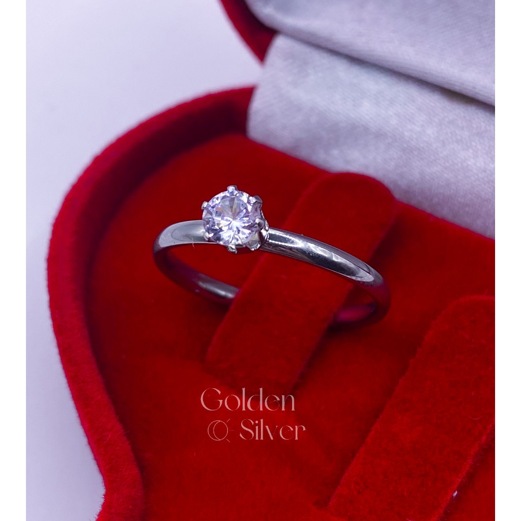 Anel de Noivado Feminino Solitário Prata 2mm Diamante Zircônia Aço Namoro  Compromisso em Oferta na Shopee