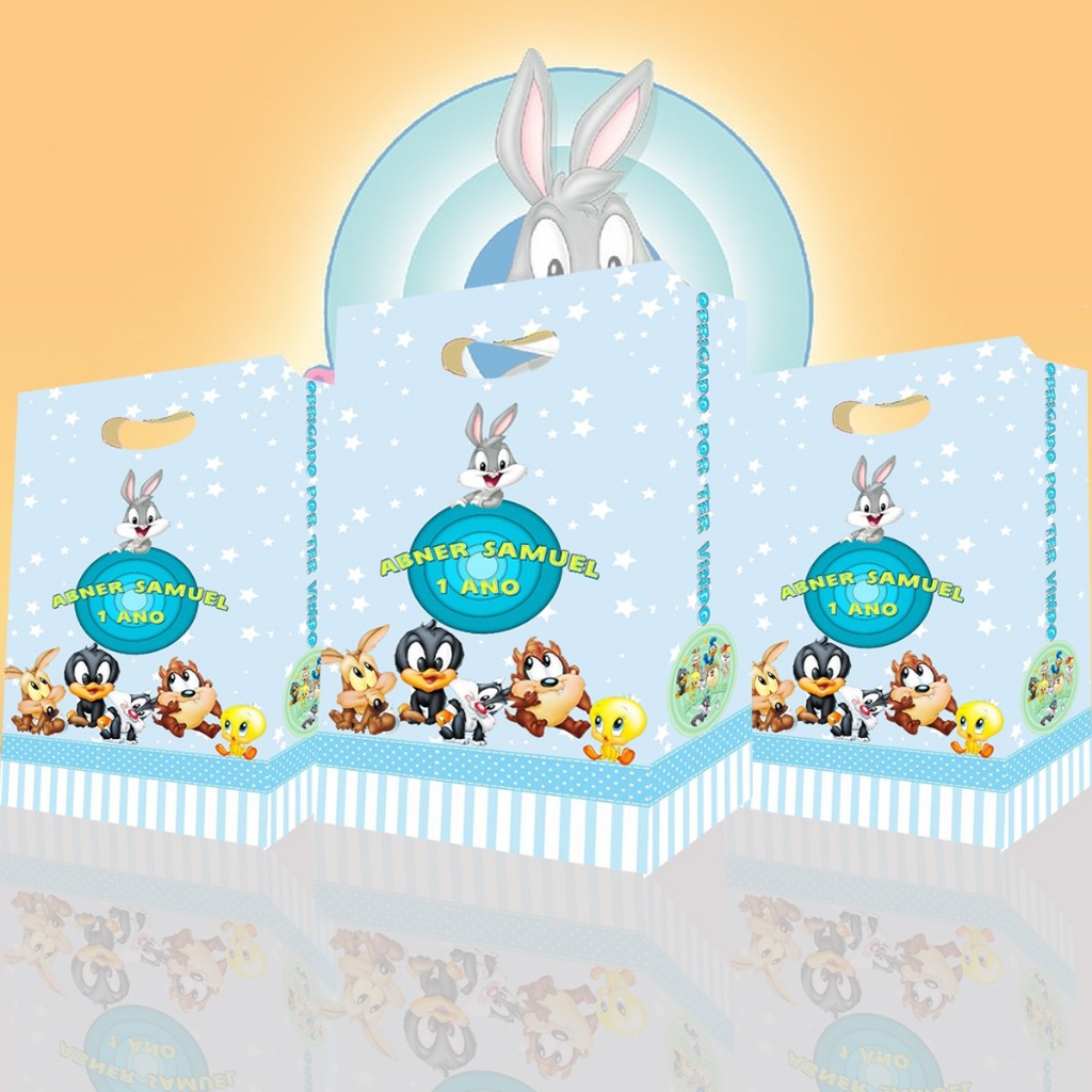 Sacolinhas surpresa Looney  caixinhas porta chocolate Tunes baby sacola com brilho fotográfica lembrancinhas aniversário personalizada