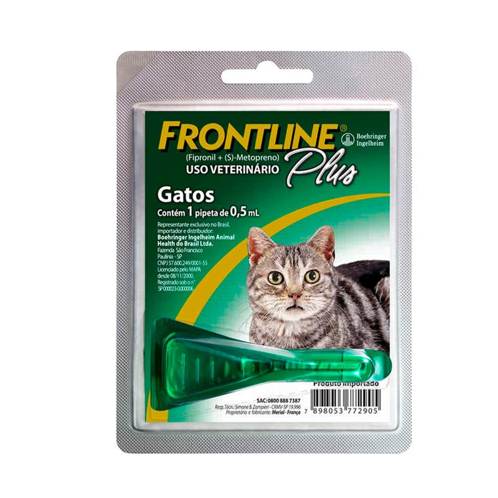 Frontline Plus Gatos 01kg a 10kg 0,5ml 1 Dose Antipulgas Para Gatos