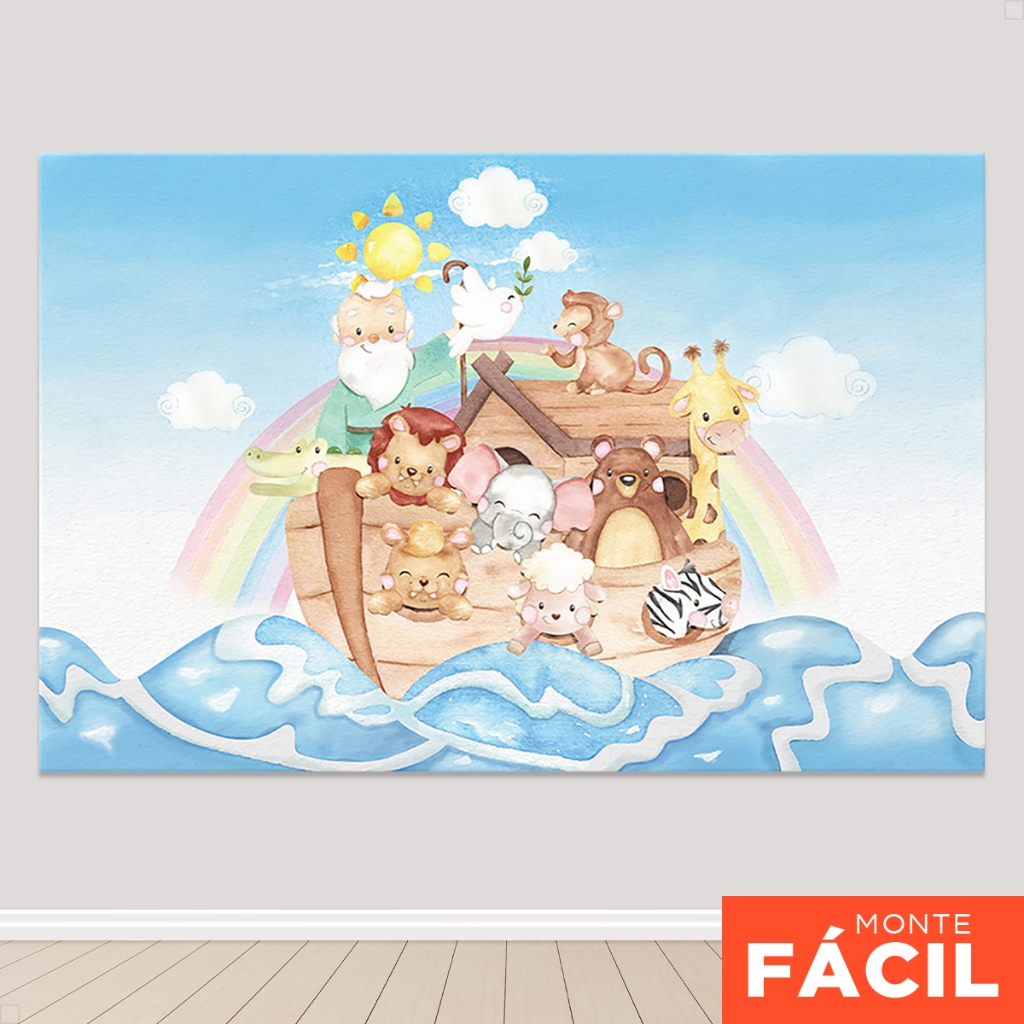 Painel De Festa Retangular Arca De Nóe Horizontal Sublimado 3D Em Tecido Monte fácil