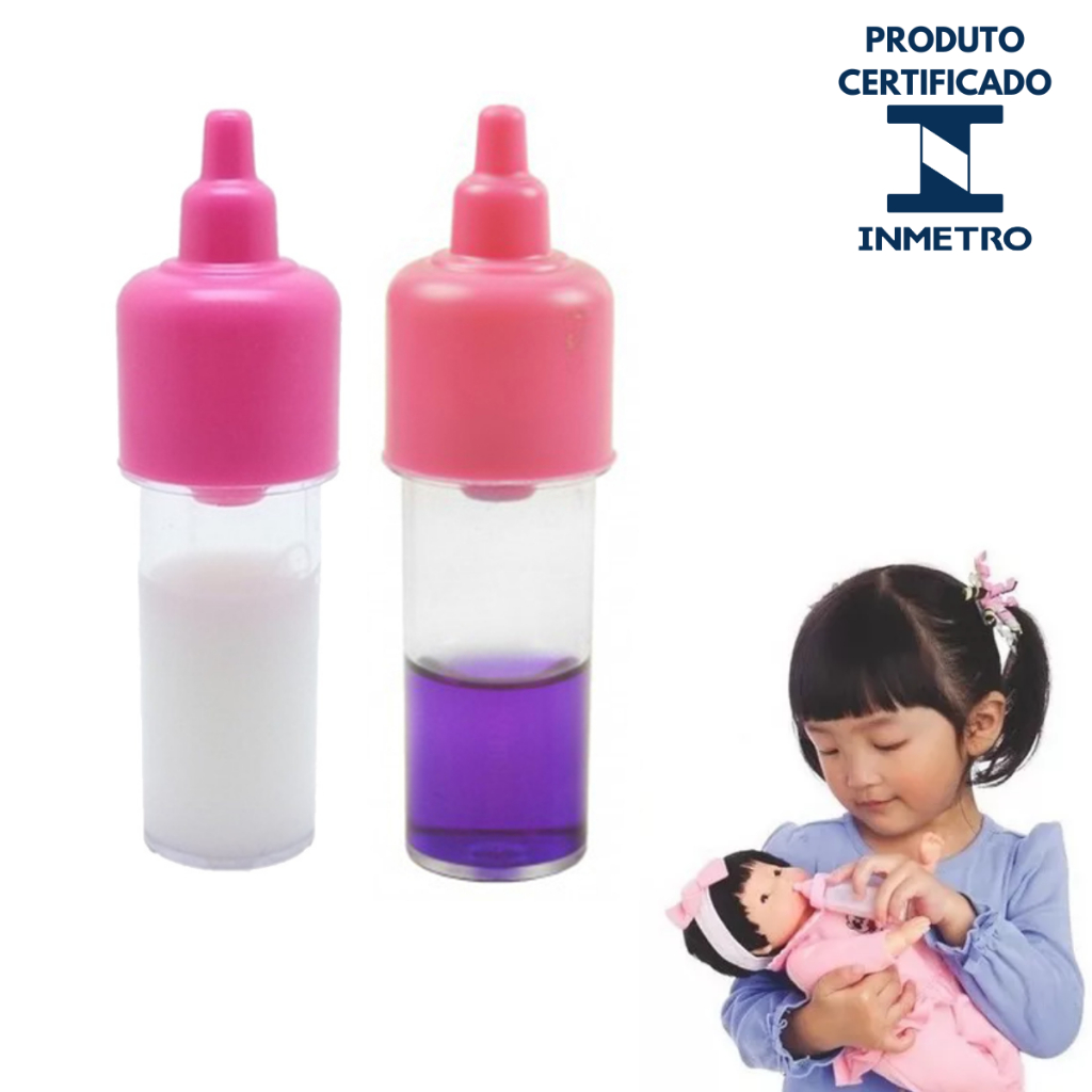 Kit 2 Mamadeiras Magica Brinquedo Leite Boneca Suco Uva Bebe Reborn Boneco