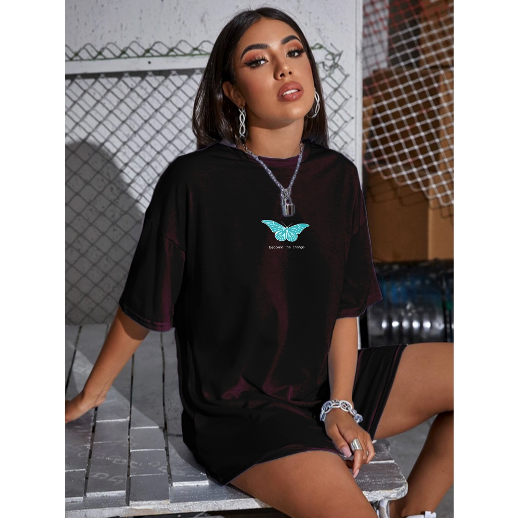 Camiseta Grafite Become The Change Feminina Oversized Blusa Unissex Ombro Caido Tecido Confortável