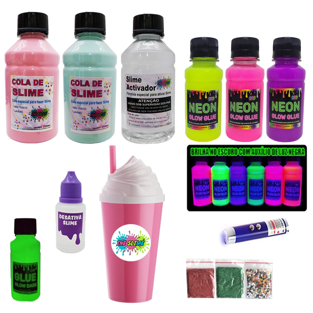 Kit De Slime Especial Cola Clear E Colas Neon E Luz Negra - Ine slime