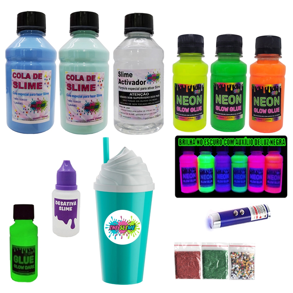 Kit Slime Para Menino, Cola Azul Cola Verde e Colas Neon - Ine slime