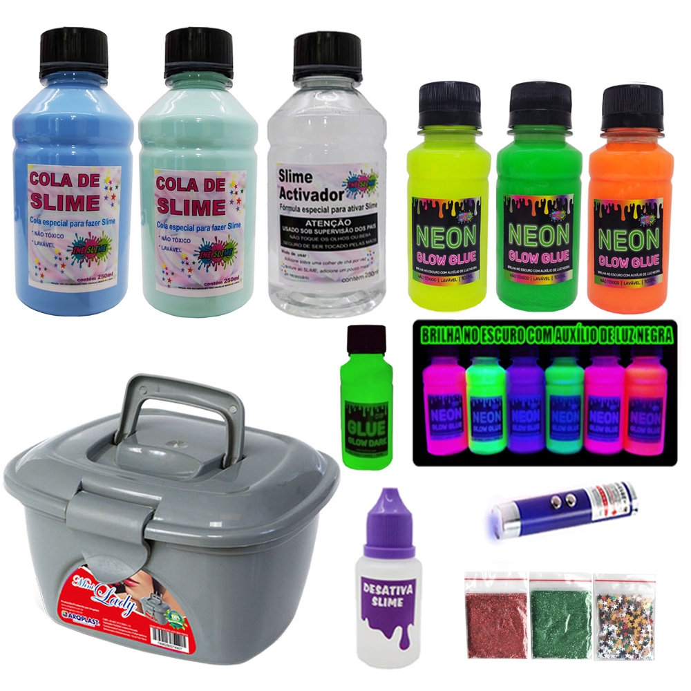 Kit Para Fazer Slimes Fácil De Fazer Colas Neon E Luz Negra - Ine slime