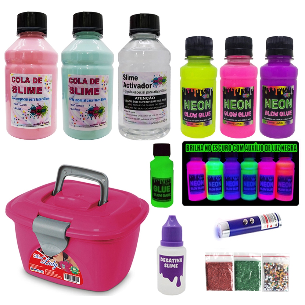 Kit Slime Completo Com Colas Neon E Luz Negra Novidade - Ine slime