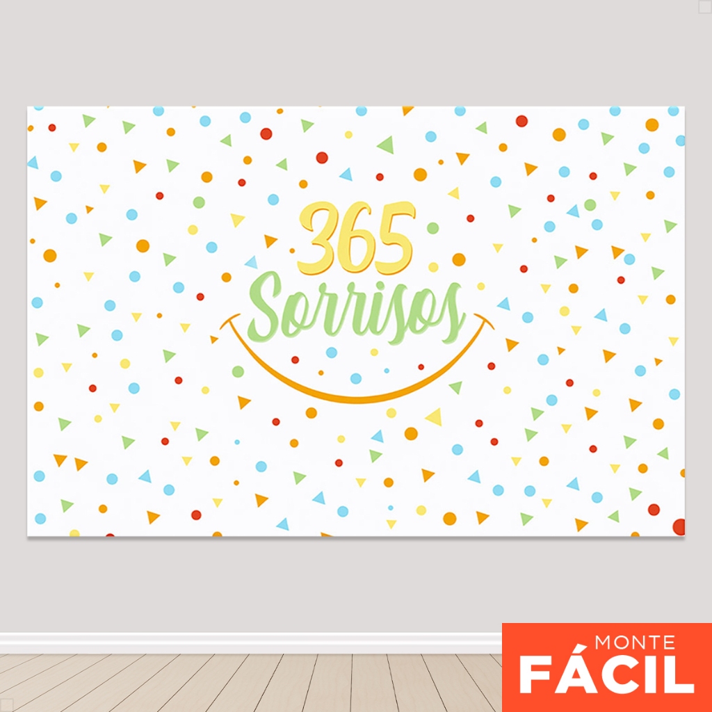 Painel Retangular Festa 365 Sorrisos Horizontal Decoração Sublimado Em Tecido em Oferta na Shopee