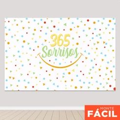 Painel Retangular 365 Sorrisos Horizontal Decoração Aniversário Sublimado Em Tecido