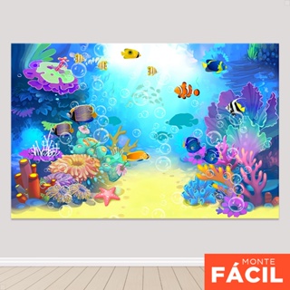 Painel De Festa Fundo Do Mar Retangular Horizontal Decoração Sublimado Em Tecido em Oferta na Shopee